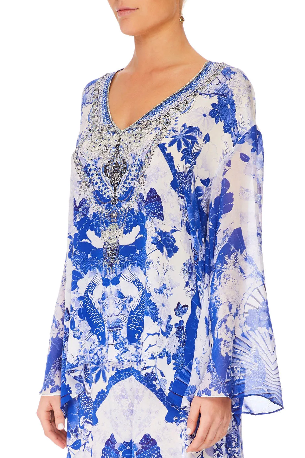 V-NECK A-LINE BLOUSE THE FAN SEA