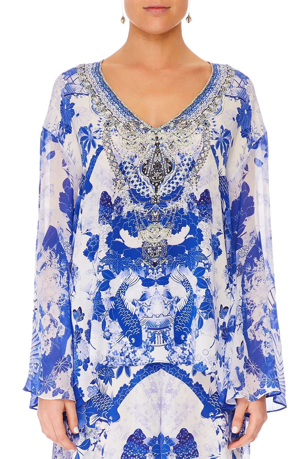 V-NECK A-LINE BLOUSE THE FAN SEA