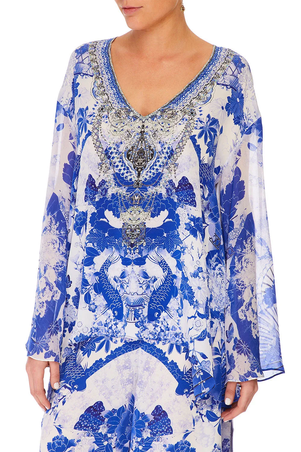 V-NECK A-LINE BLOUSE THE FAN SEA
