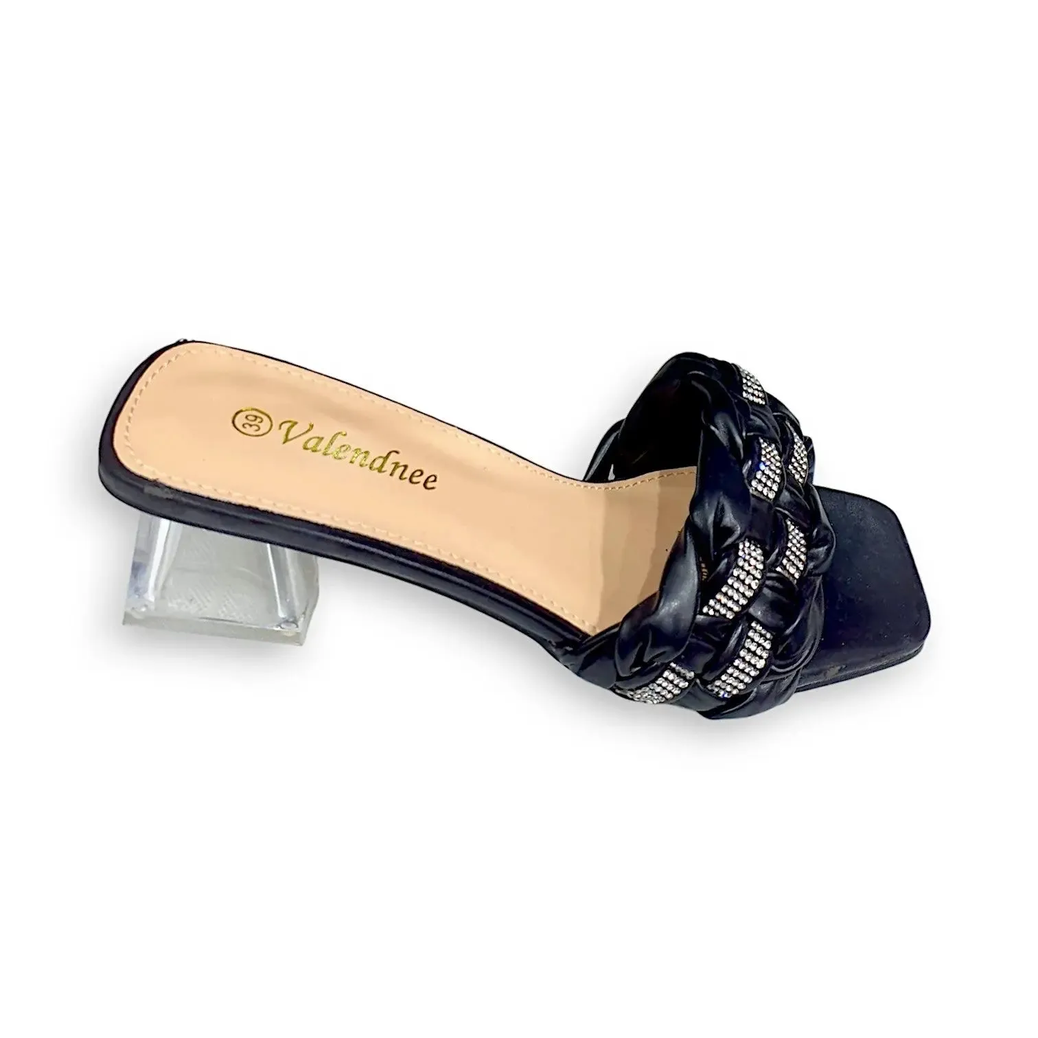 Valendnee Women's Rhinestone Braided Slide Sandal