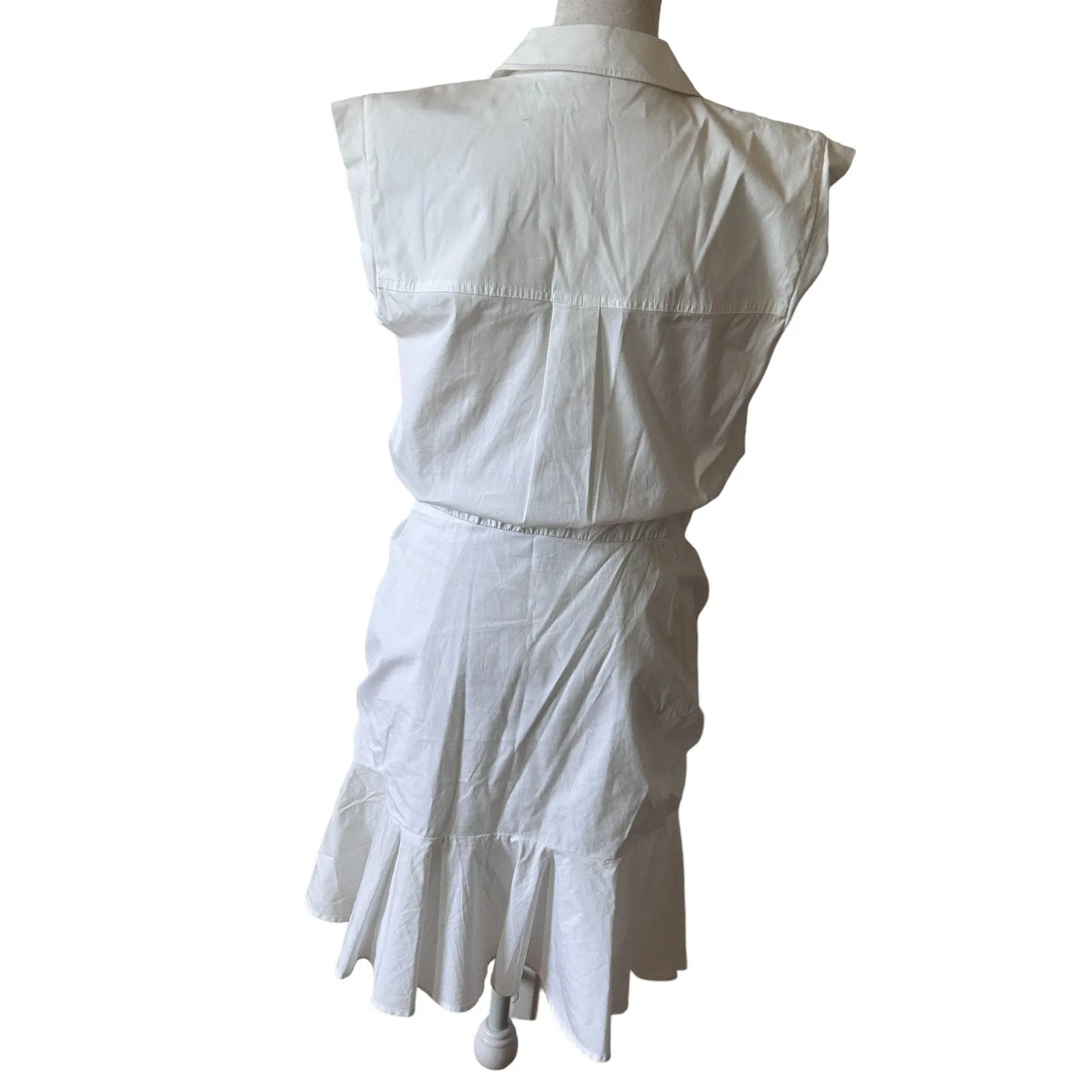 Veronica Beard White Cap Sleeve Ruched Ruffle Bottom Shirt Dress Womens Size 6