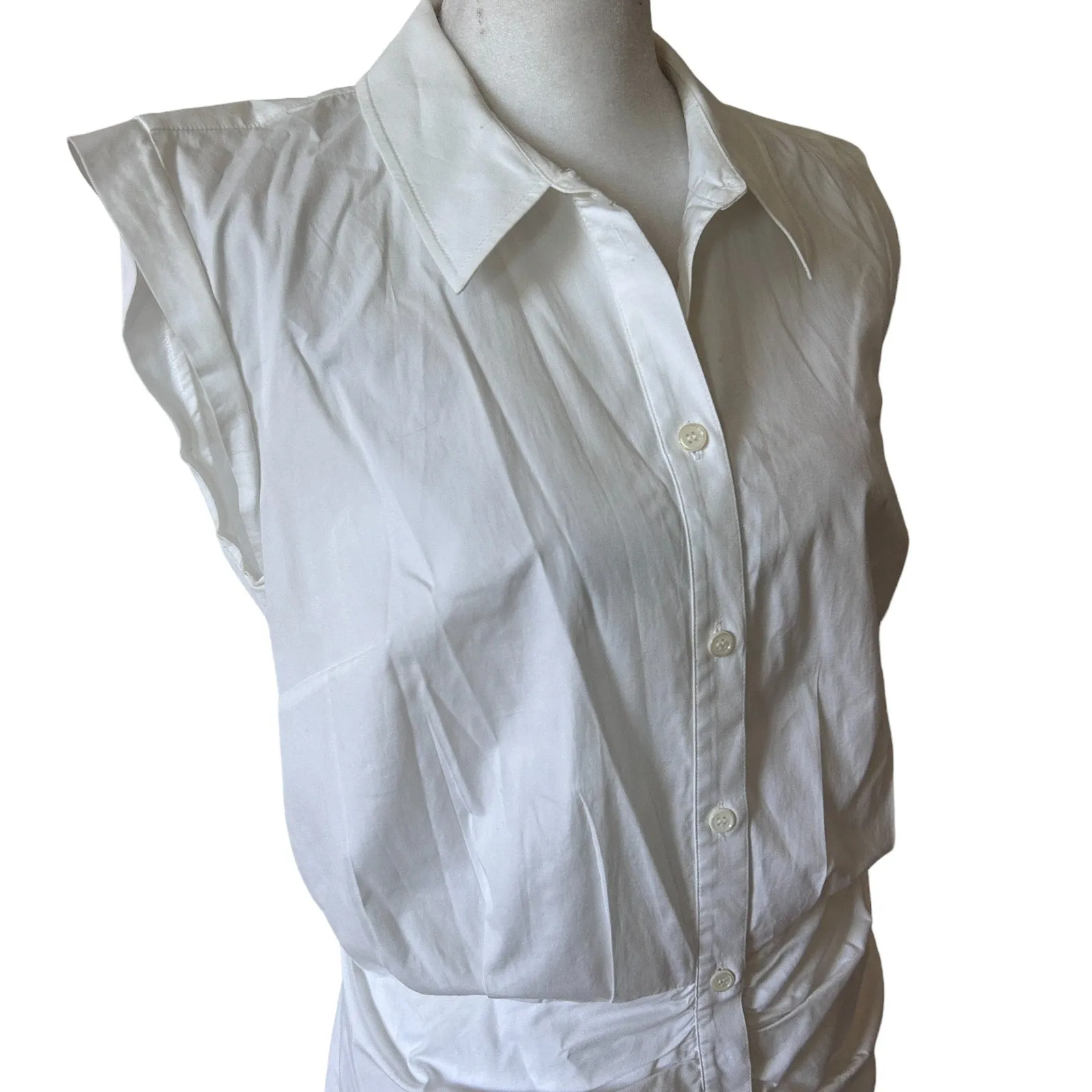 Veronica Beard White Cap Sleeve Ruched Ruffle Bottom Shirt Dress Womens Size 6