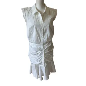 Veronica Beard White Cap Sleeve Ruched Ruffle Bottom Shirt Dress Womens Size 6