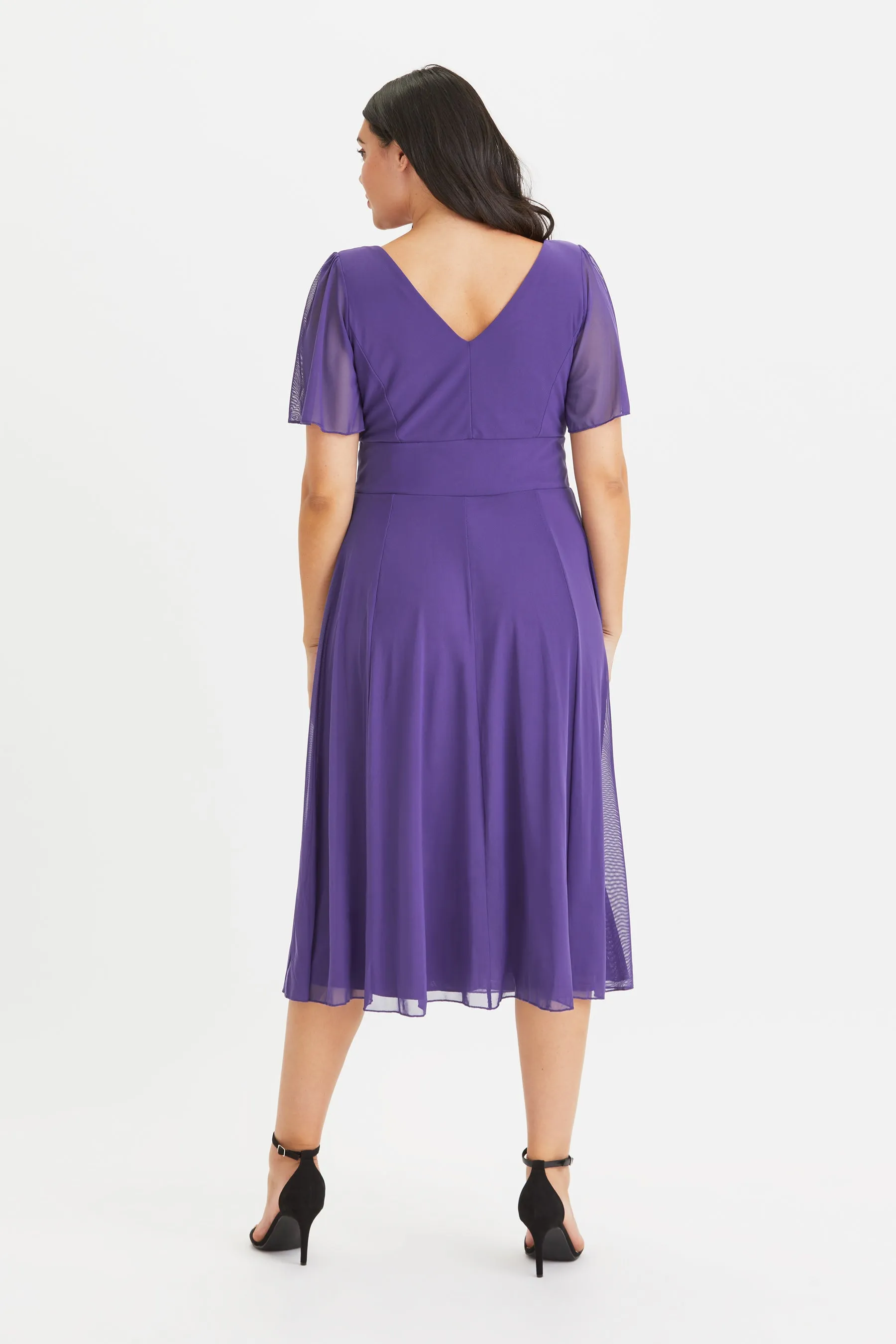 Victoria Purple Angel Sleeve Mesh Midi Dress