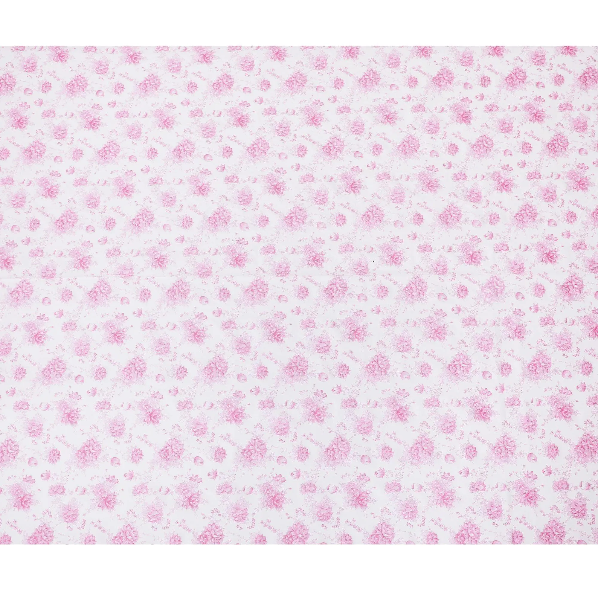 White cotton voile fabric with baby pink print in floral design-D15052