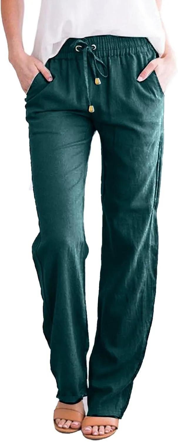 Women High Waisted Wide Leg Pants Casual Drawstring Elastic Trousers Comfy Straight Leg Work Clothes for Women