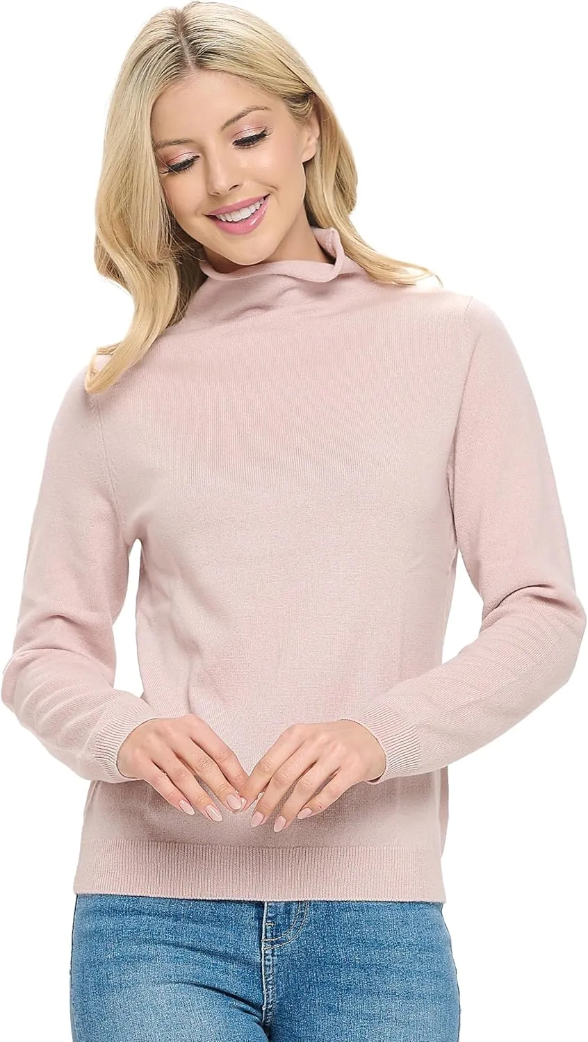 Women's 100% Cashmere Soft Long Sleeve Mock Neck Sweater