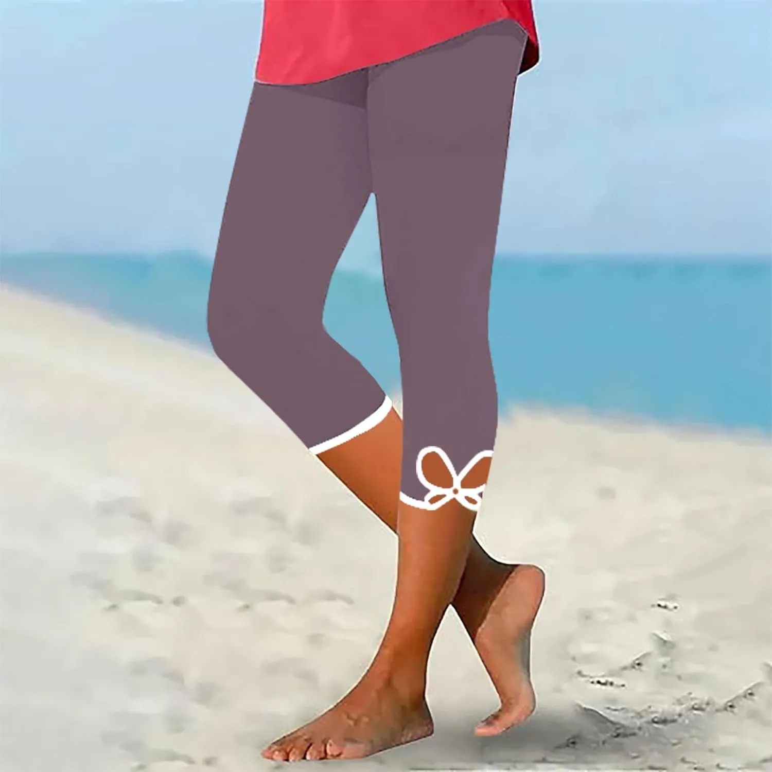 Womens Capris Summer High Waist Cropped Knee Lenth Short Stretchy Leggings Leggings Workout Compression Pants