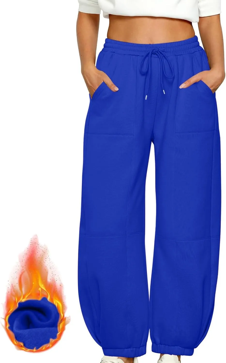 Women's Casual Baggy Sweatpants 2024 Fashion Drawstring Solid Joggers Warm Fleece Lined Loose Trousers with Pockets