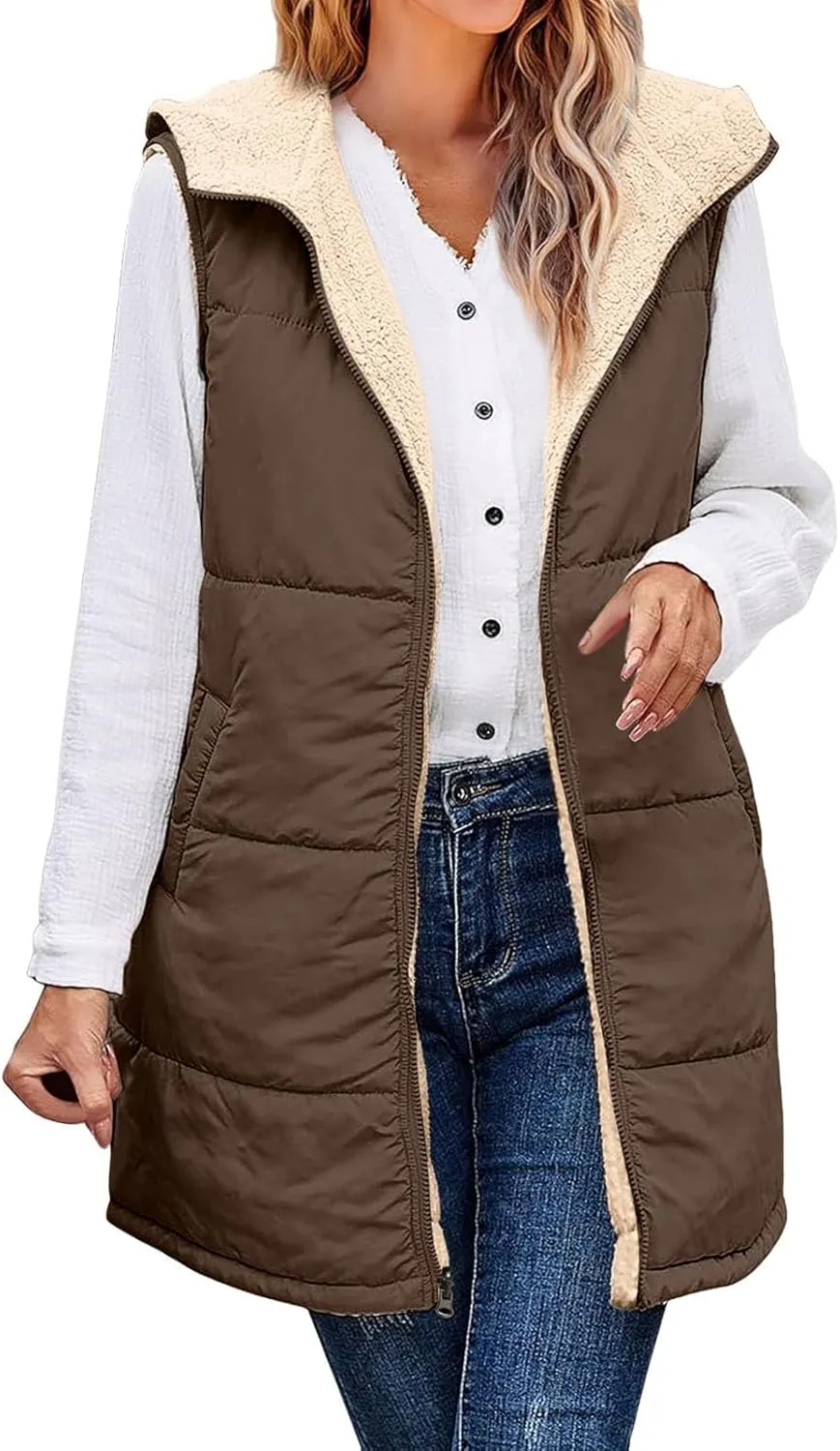 Women's Puffer Jacket Quilted Lightweight Packable Down Parka Oversized Long Padding Jacket Light Warm Hooded Jacket
