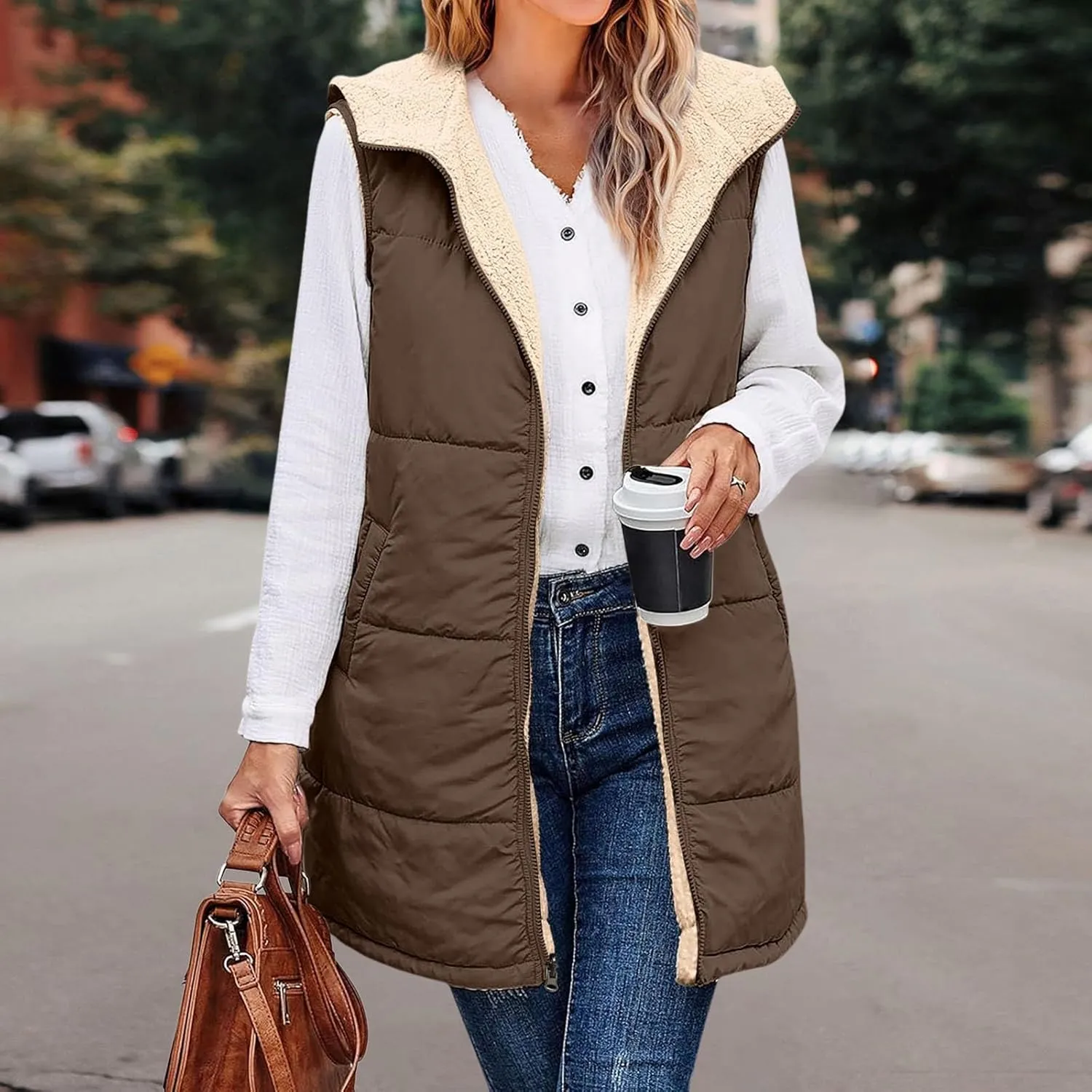 Women's Puffer Jacket Quilted Lightweight Packable Down Parka Oversized Long Padding Jacket Light Warm Hooded Jacket