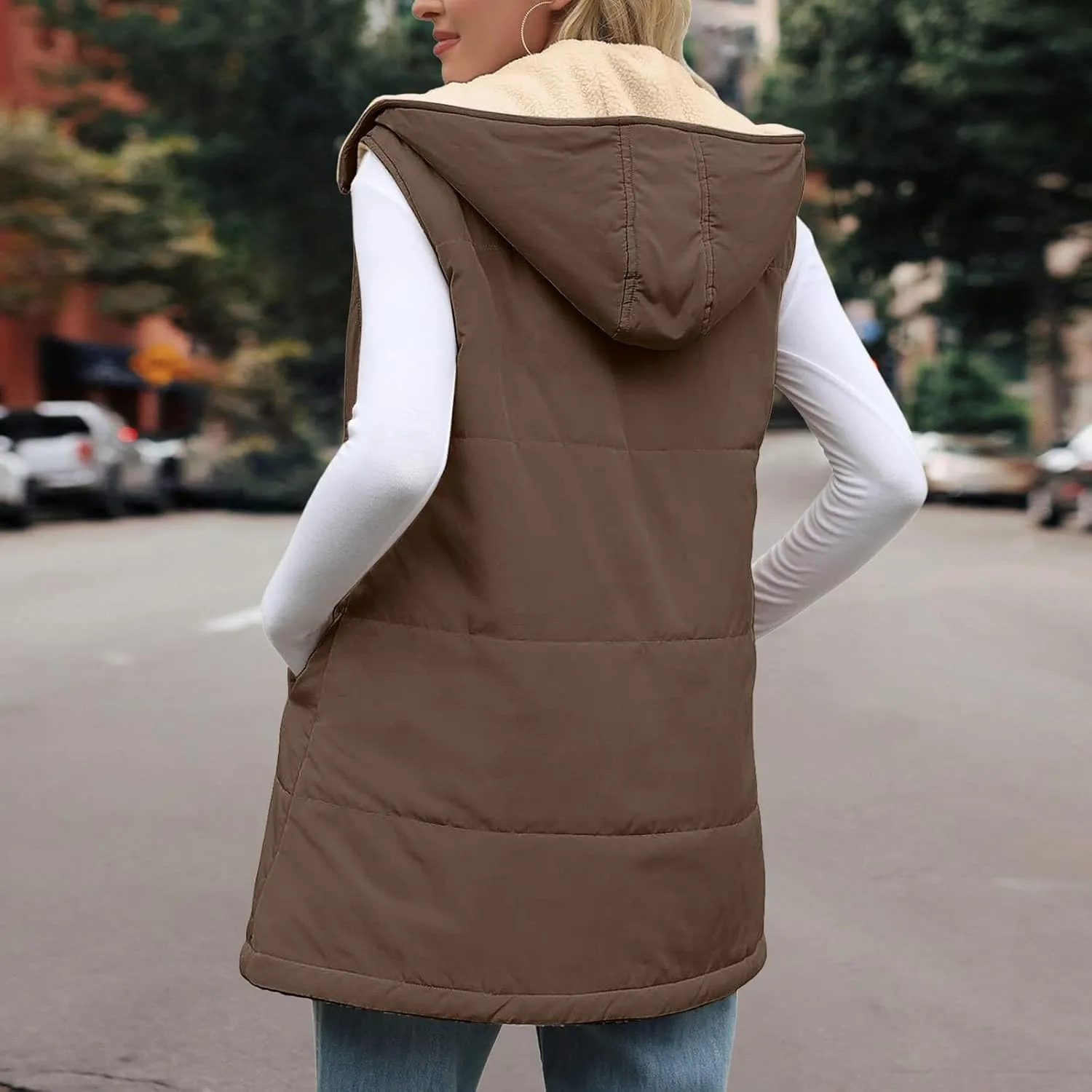 Women's Puffer Jacket Quilted Lightweight Packable Down Parka Oversized Long Padding Jacket Light Warm Hooded Jacket