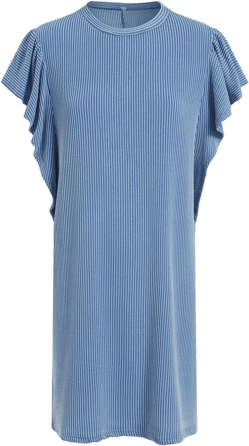 Womens Summer Dresses Fashion 2025 Crewneck Solid Casual Short Sleeve Spring Mini Dress Beach Vacation Dresses