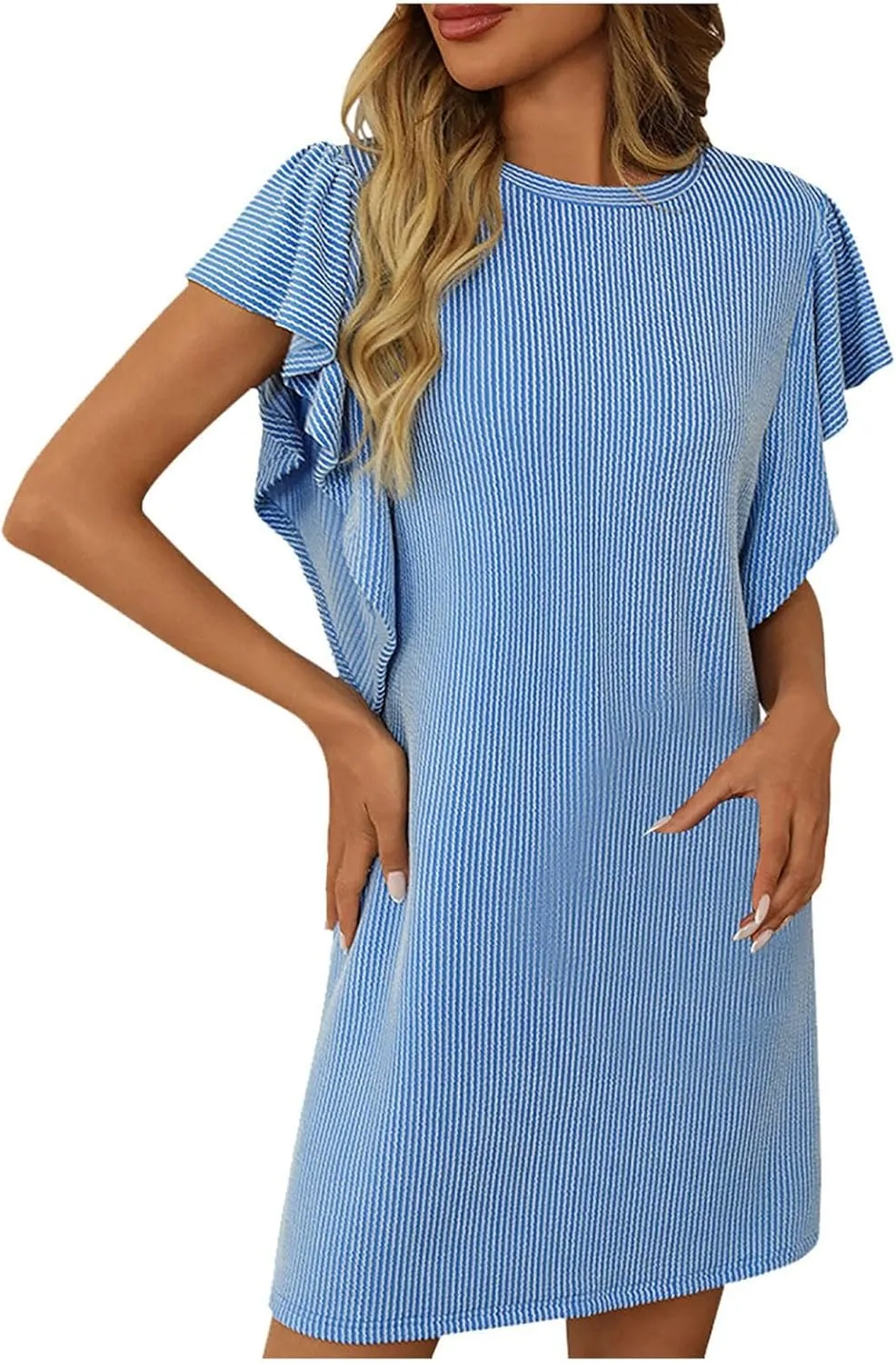 Womens Summer Dresses Fashion 2025 Crewneck Solid Casual Short Sleeve Spring Mini Dress Beach Vacation Dresses