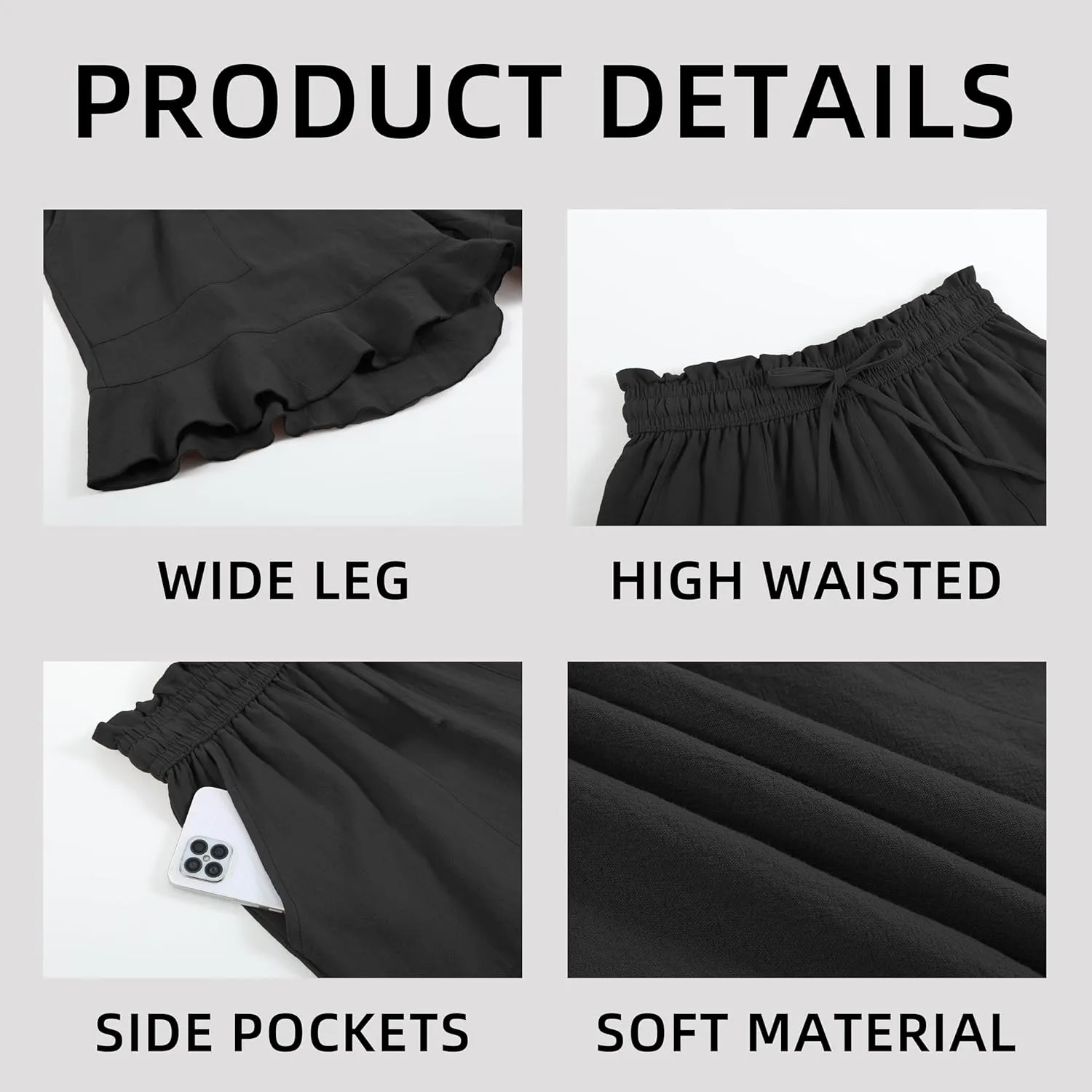 Womens Summer Linen Shorts Wide Leg High Waisted Ruffle Draswtring Beach Flowy Shorts with Pockets