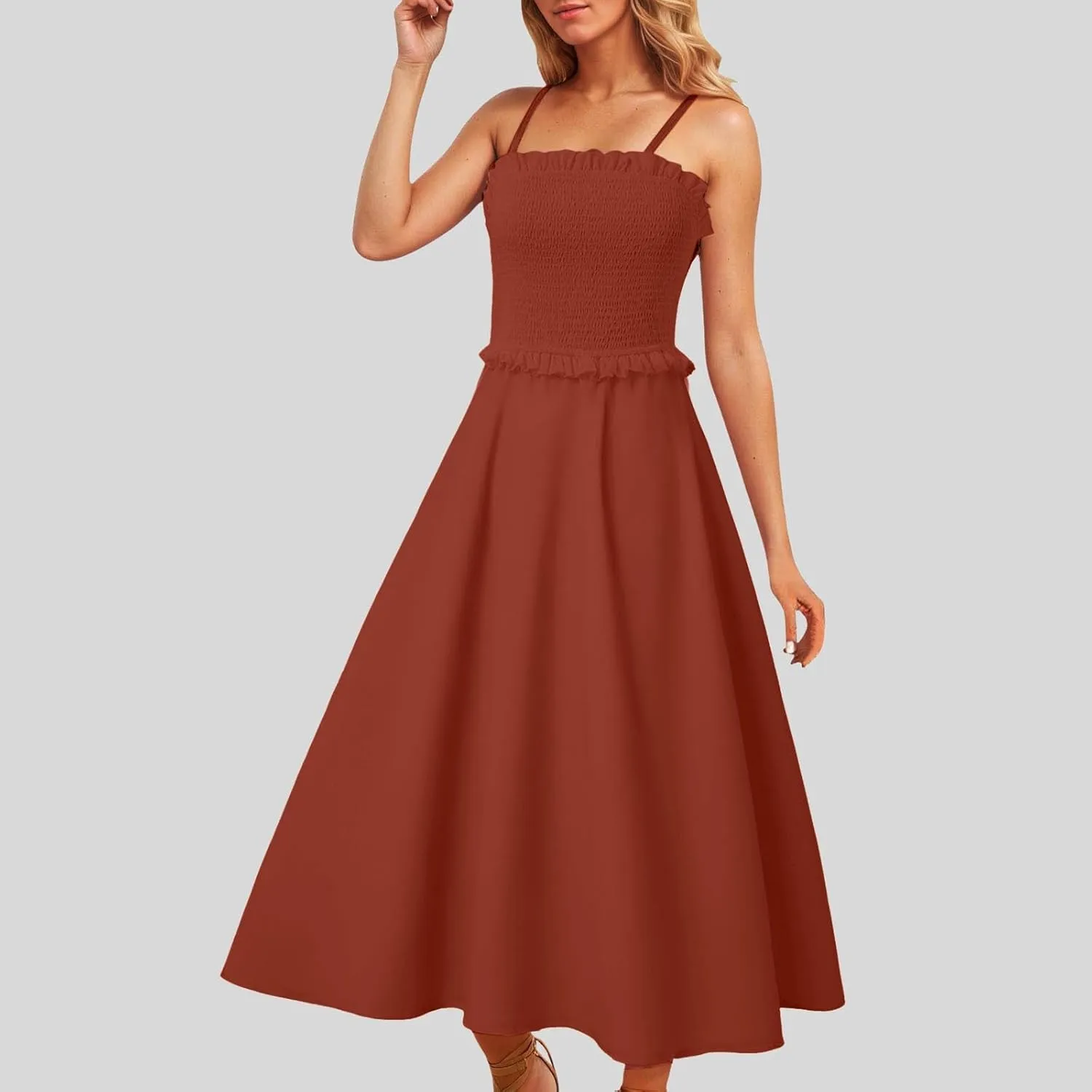 Women's Summer Maxi Dress 2025 Casual Boho Sleeveless Spaghetti Strap Tiered Long Beach Sundresses