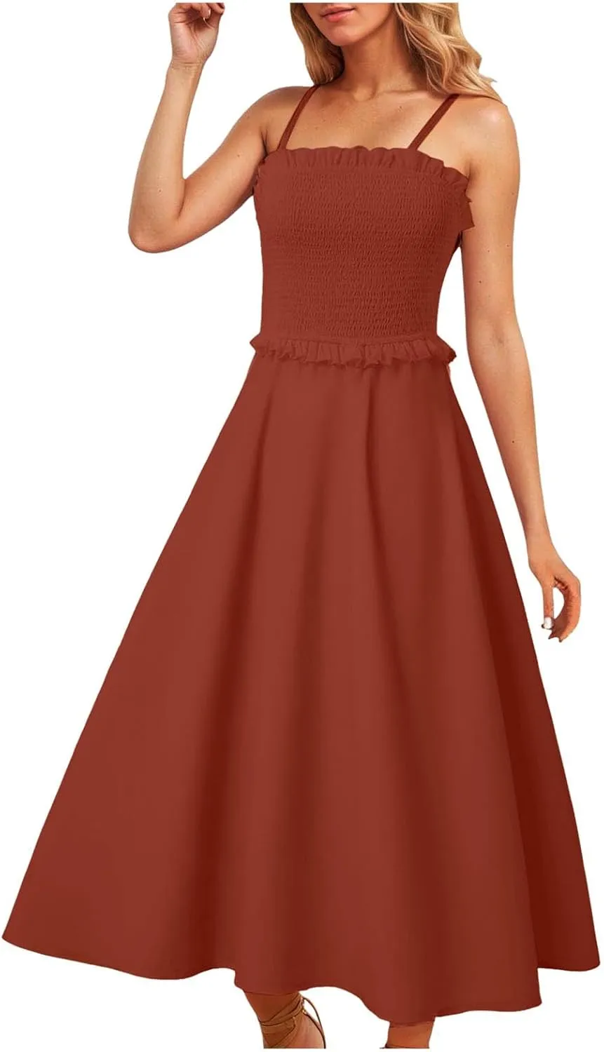 Women's Summer Maxi Dress 2025 Casual Boho Sleeveless Spaghetti Strap Tiered Long Beach Sundresses