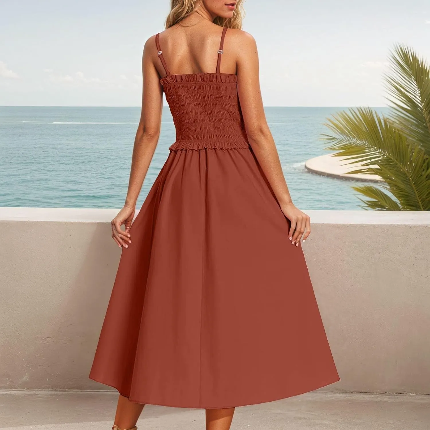 Women's Summer Maxi Dress 2025 Casual Boho Sleeveless Spaghetti Strap Tiered Long Beach Sundresses