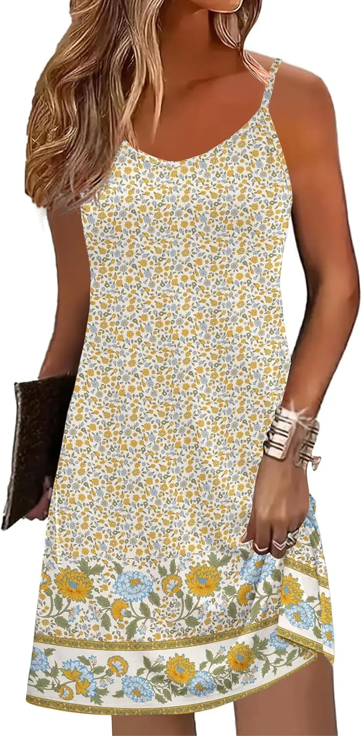 Zeagoo Women's Sleeveless Boho Beach Dress Floral Mini Sundress
