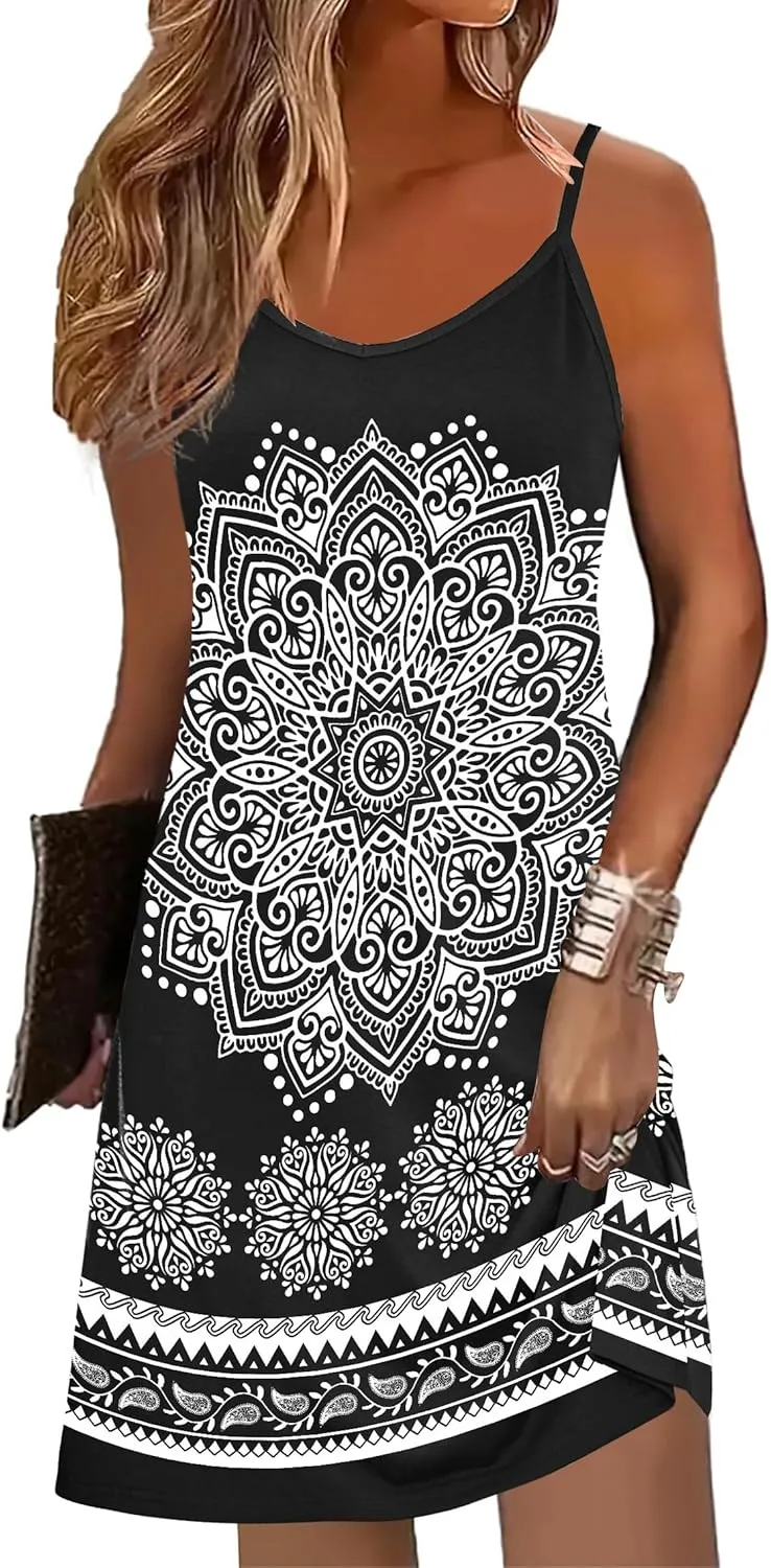 Zeagoo Women's Sleeveless Boho Beach Dress Floral Mini Sundress
