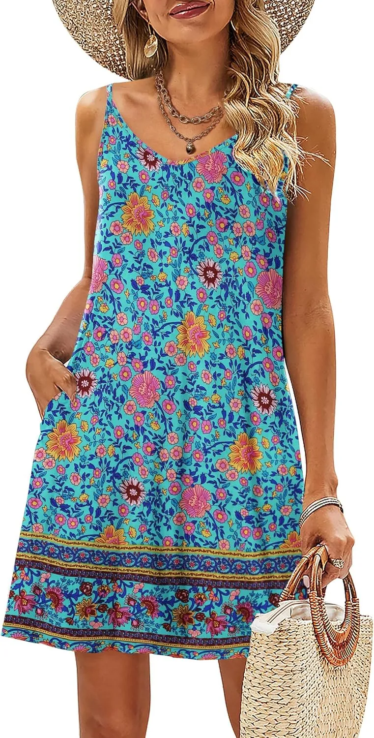 Zeagoo Women's Sleeveless Boho Beach Dress Floral Mini Sundress