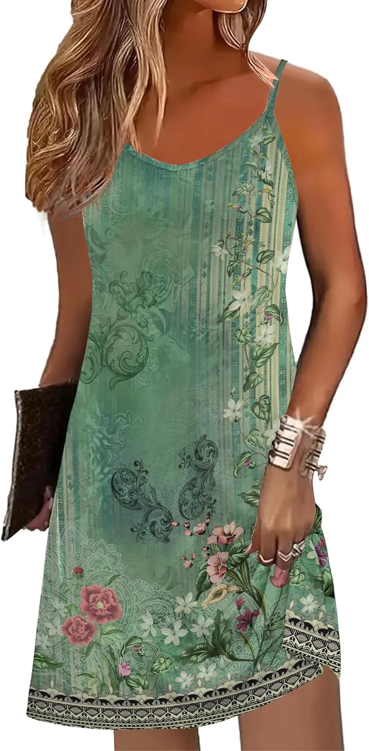 Zeagoo Women's Sleeveless Boho Beach Dress Floral Mini Sundress