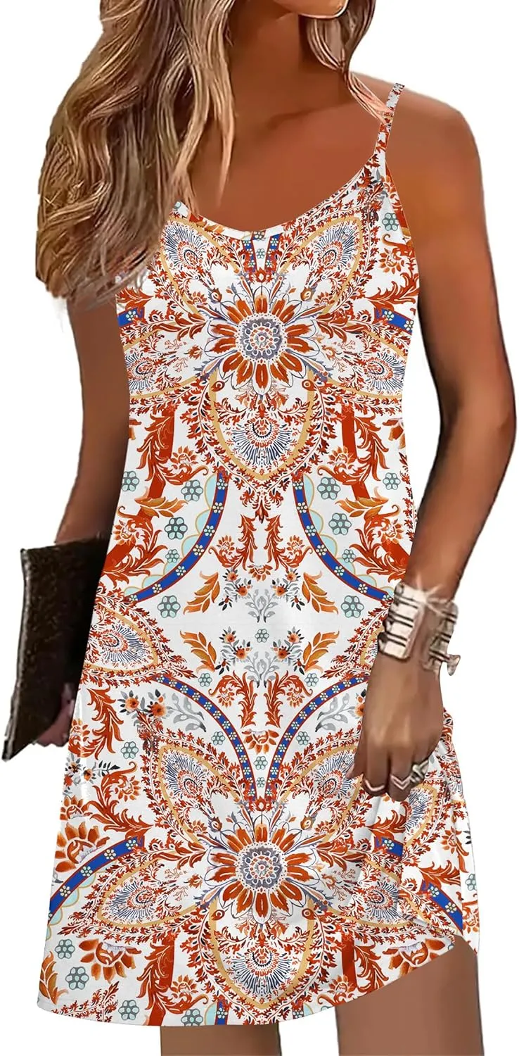Zeagoo Women's Sleeveless Boho Beach Dress Floral Mini Sundress