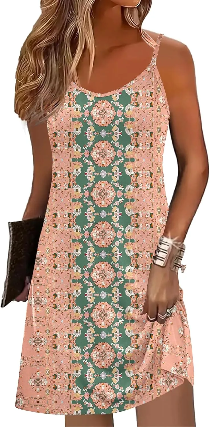 Zeagoo Women's Sleeveless Boho Beach Dress Floral Mini Sundress